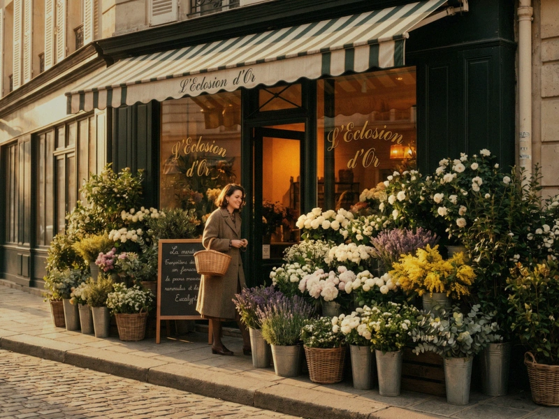 Fioreria francesce anni 60 , ingresso con molti fiori 