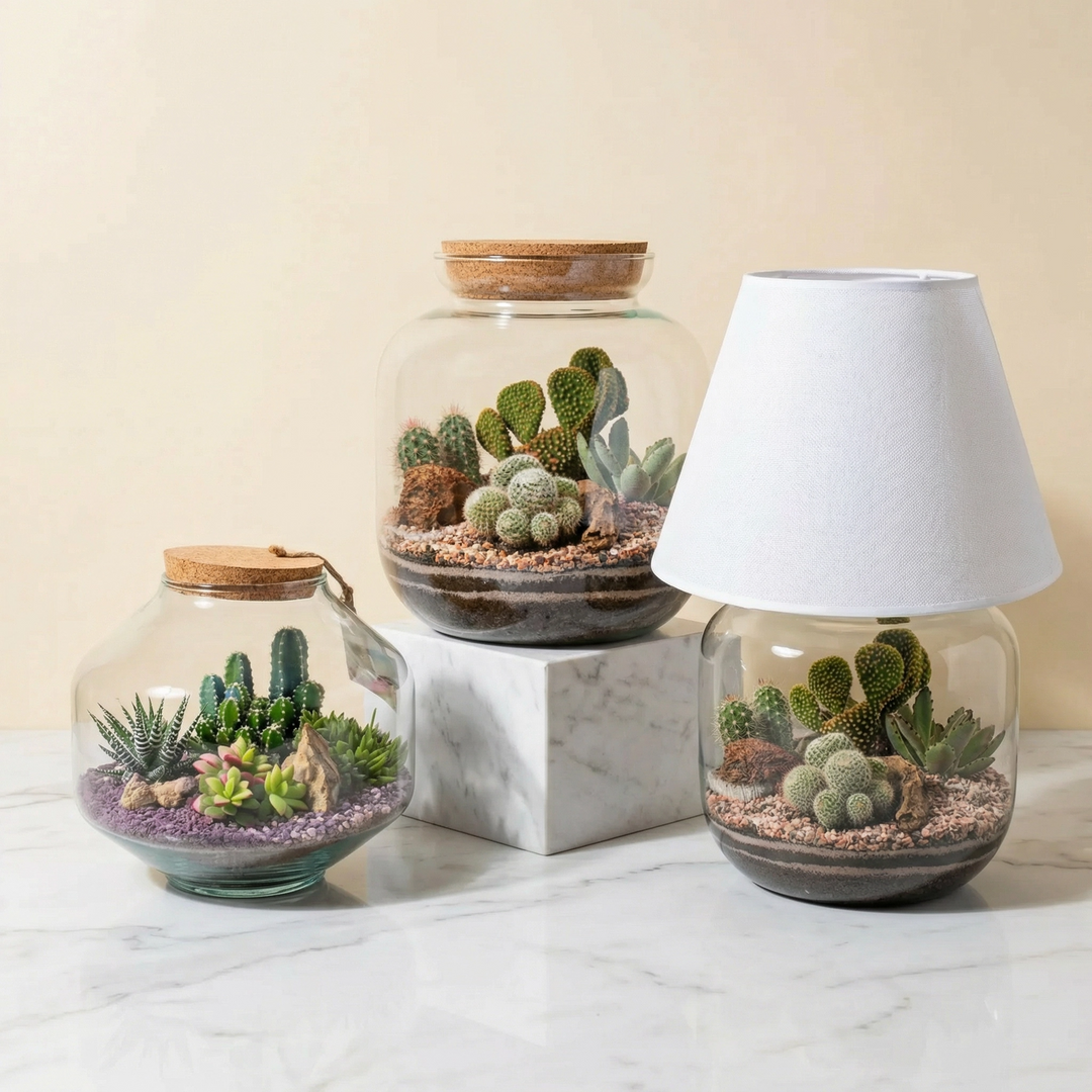 Terrarium con Piante Grasse