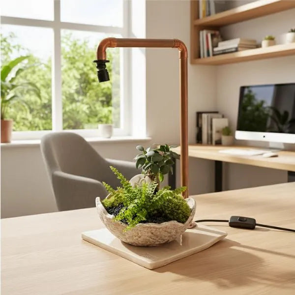Lampada per Terrarium in Rame con Base in Ceramica Artigianale – 21x21 e 30x30 cm