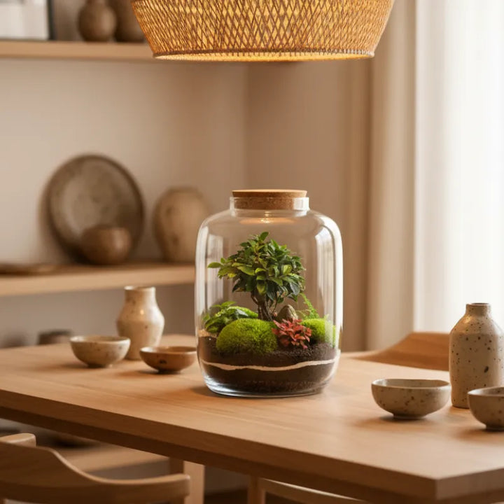 Terrarium Zeno XXL con piante verdi D. 32 H. 46 CM