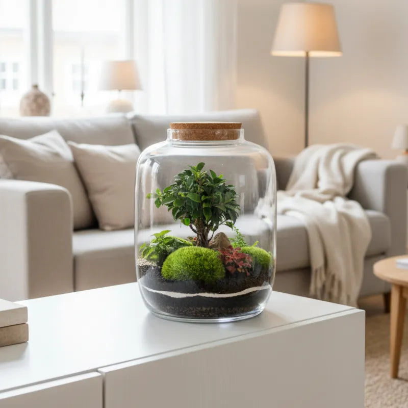 Terrarium Zeno XXL con piante verdi D. 32 H. 46 CM
