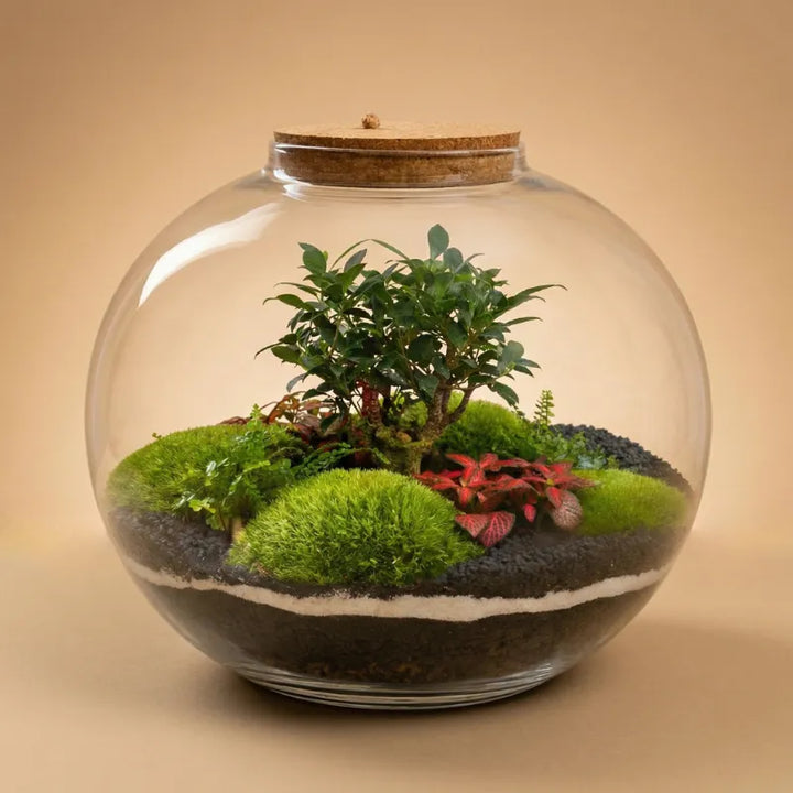 Terrarium Queen  XXL con piante verdi D. 39 H. 36 CM