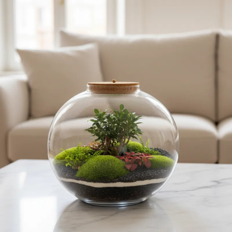 Terrarium Queen  XXL con piante verdi D. 39 H. 36 CM