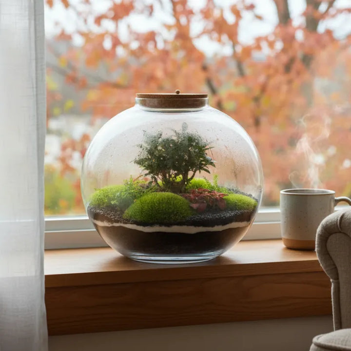 Terrarium Queen  XXL con piante verdi D. 39 H. 36 CM