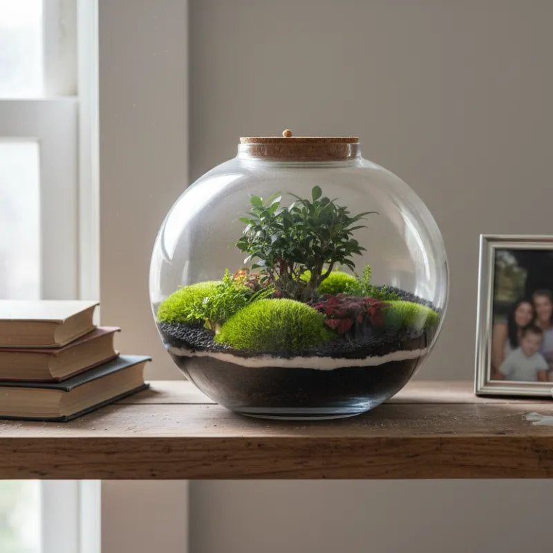 Terrarium Queen  XXL con piante verdi D. 39 H. 36 CM