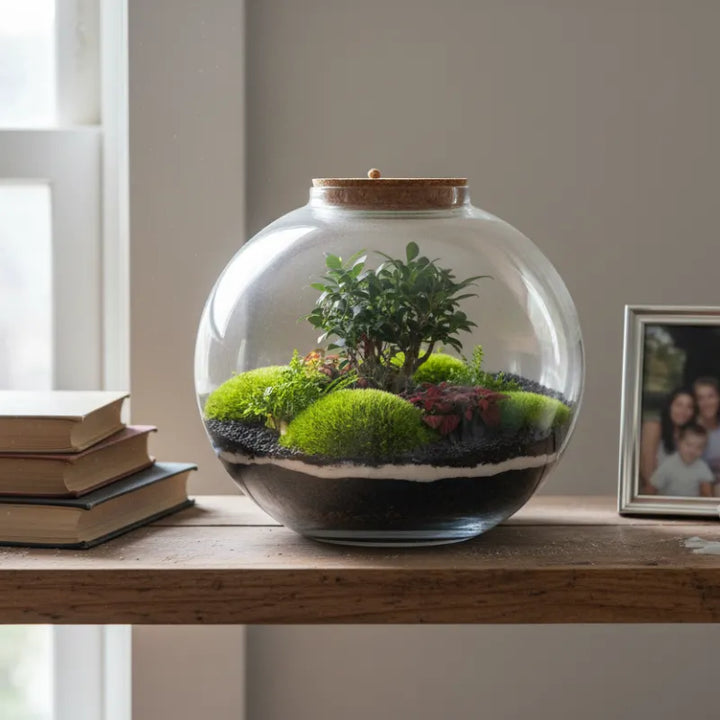 Terrarium Queen  XXL con piante verdi D. 39 H. 36 CM