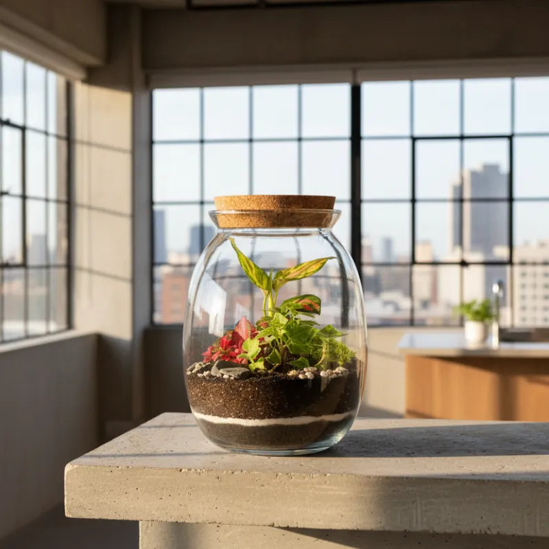 Terrarium Carlotte con piante verdi 084 D. 12 H. 19 CM