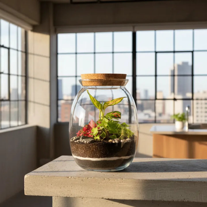 Terrarium Carlotte con piante verdi 084 D. 12 H. 19 CM