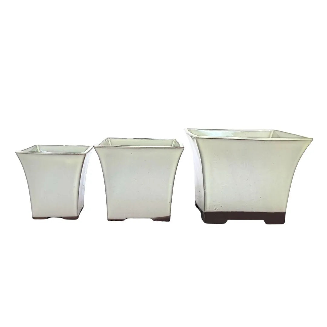 Set di vasi bonsai quadrati bianchi a cascata, ceramica giapponese smaltata

