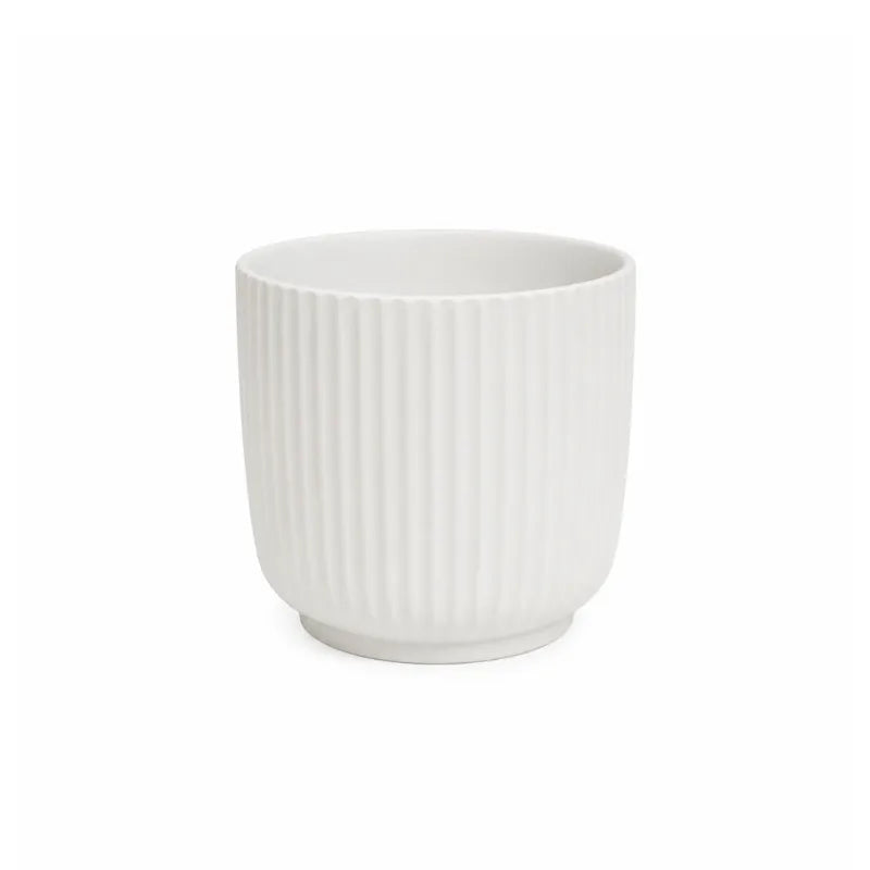 Vaso Pitti bianco in ceramica con elegante finitura rigata verticale, ideale per piante da interno, composizioni floreali e decorazioni moderne.