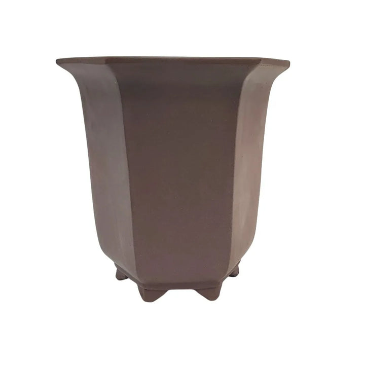 Vaso esagonale marrone per bonsai in stile Kengai - realizzato a Yixing

