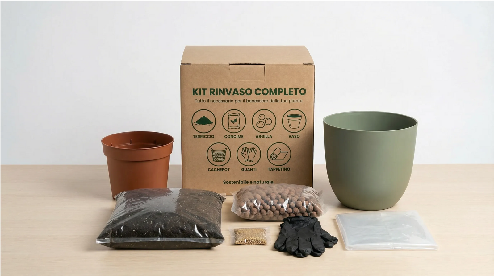Kit Rinvaso Completo con coprivaso verde Ø15 cm in plastica riciclata - i Giardini di Giulia