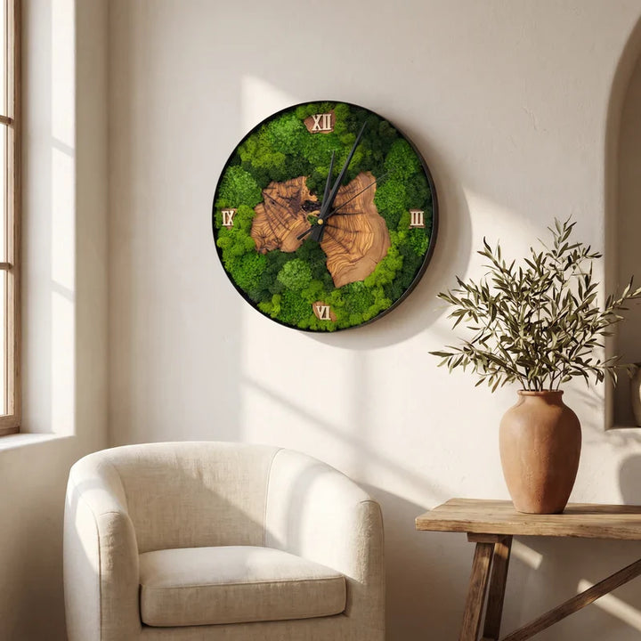 Nemus | Orologio Botanico in Muschio e Ulivo · 30 cm