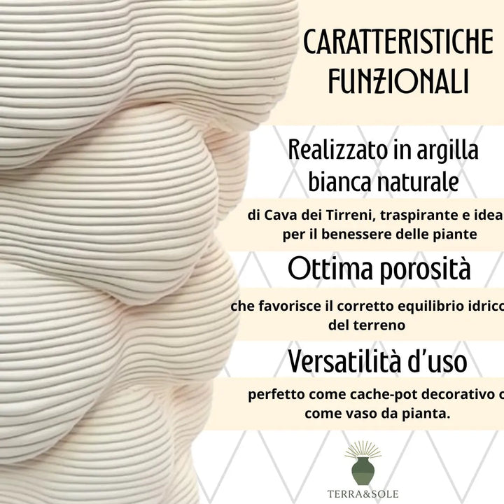 Vaso Mombay Terra&amp;Sole caratteristiche funzionali argilla bianca porosa per piante