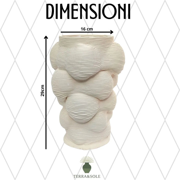 Dimensioni vaso Mombay Terra&amp;Sole argilla bianca naturale 16 cm diametro 29 cm altezza
